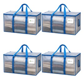 Pack of 4 Clear Heavy Duty Extra Large Moving Bags with Zipper & Handles – Reusable Foldable Storage Bags for Clothes, Laundry, Camping Gear, Toy & Blanket Storage – Waterproof Space Saving Organiser