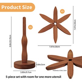 GAESHOW Wooden Coasters, Tree Shape Coasters Includes 5 Wooden Coasters and 1 Stand, Wood Anti-scalding Insulation Mat for Hot Dishes, Pot, Bowl, Teapot (Dark Colour)