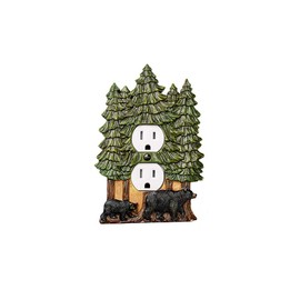 GEEKIA black bear switch cover Pine Tree Light Switch Plate Cover wall plate Polyresin Switch Plate Cover （Double）