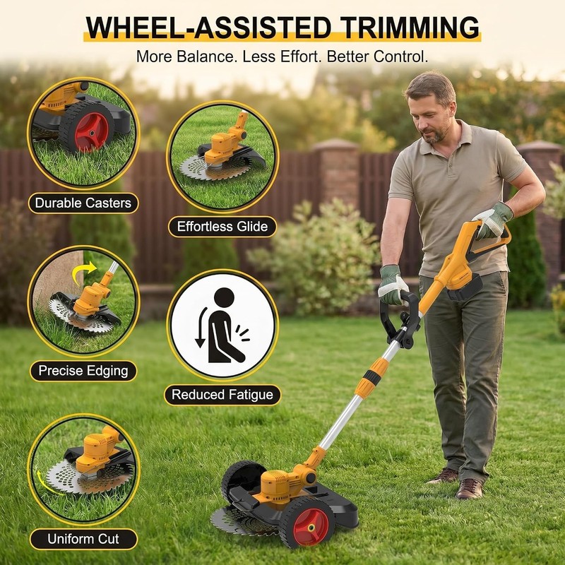 Cordless Weed Wacker with Wheels, 5-in-1 Electric String Trimmer, Battery