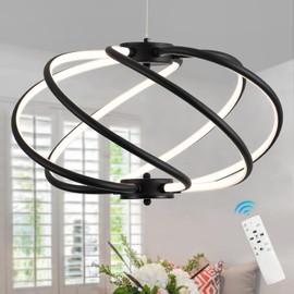 Jyforid Black Modern Chandelier LED Pendant Light Dimmable Contemporary Chandelier for Dining Room Kitchen Foyer Entryway, 3000K-6000K