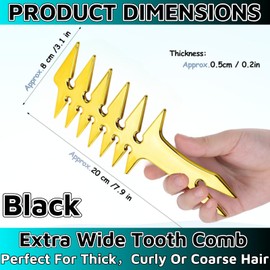 Double-Sided Detangling Comb for Men's Hairstyling - 20x8x0.5cm, Wide Tooth Design for Unique Styles at Salon or Home (Gold)