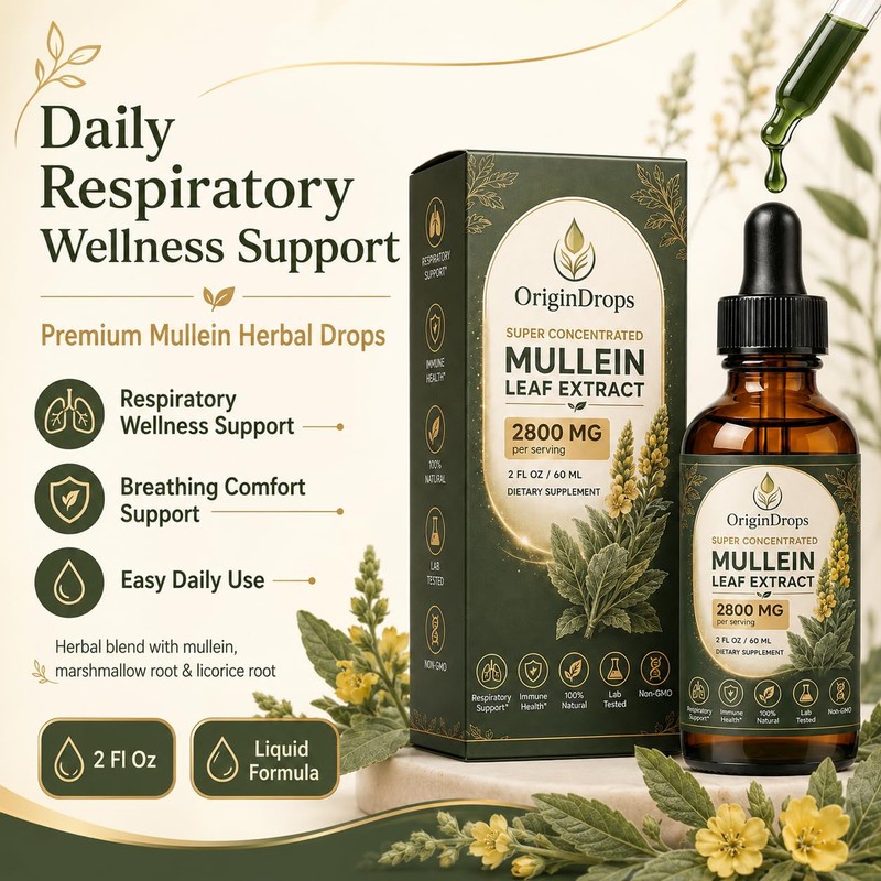 Origin Drops Mullein, Mullein Drops for Lungs, 2 Fl Oz,