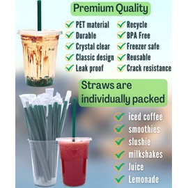 16 oz Clear Plastic Cups with Lids and STRAWS, Disposable Drinking Cups for Cold Drinks, Iced Coffee, Milkshakes, Smoothies, 25 Sets