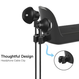 No-Punch Table Edge Clip-On Stand - PC Gaming Holder, 360-Degree Rotatable Under-Table Headphone Hook with Sundries Storage Hanger - White