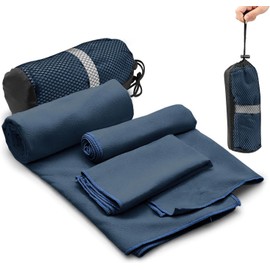 3 Toalla de Microfibra Deportiva,Súper Absorbente,Secado Rápido,Azul marino Grande Toalla Suave,Ligera y Porátil,Toallas para Natación,Baño,Viajes,Gimnasio,Deporte,Playa,Alberca con 1 Blosa