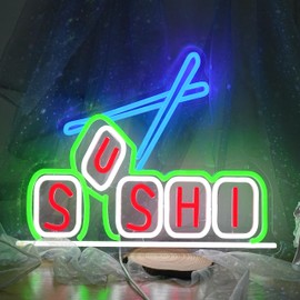 JLEWUINH Sushi Neon Sign for Business Decor Delicious Sushi Neon Light Dimmable Japanese Food Light Up Sign for Restaurant Food Shop Storefront Window Store Kitchen (16.5 * 12.5 In)