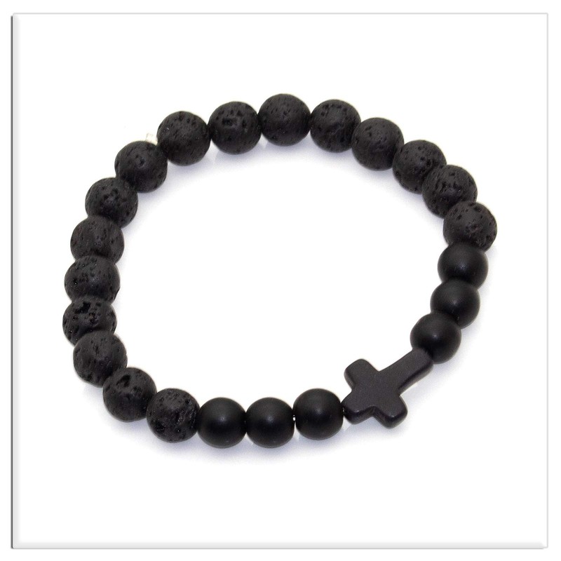 Xusamss Cross Bead Bracelet 8MM Lava Rock Turquoise Tiger Eye