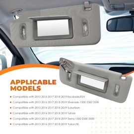 Aspaton 23459655 Gray Sun Visor Left Driver Compatible with Escalade/ESV Silverado Suburban Tahoe Sierra Yukon/XL 2015-2019 22870346 23198866 23459654 84247192 W/Light Mirror