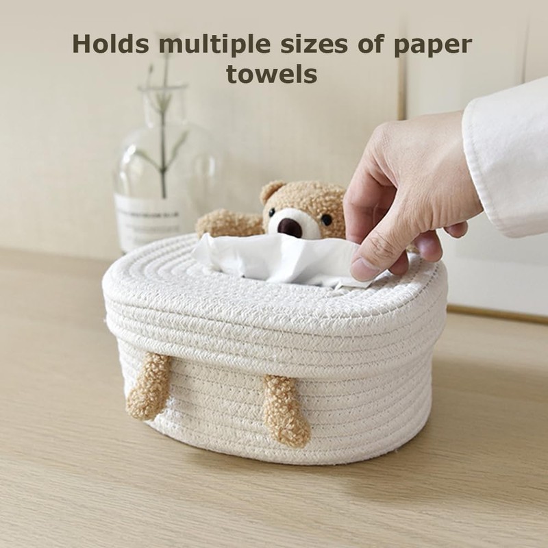 Woven Tissue Box, Rectangle Tissue Holder,Cartoon Napkin Holder,Tissue Box Organizer,