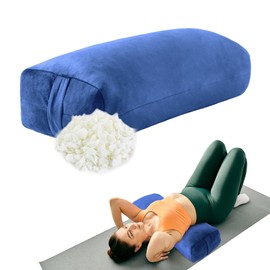 HOMBYS Shredded Foam Yoga Bolster Pillow for Restorative Yoga & Meditation, Versatile Rectangular Yoga Support Pillow Premium Meditation Cushion with Washable Velvet Cover & Carry Handle, Dark Blue