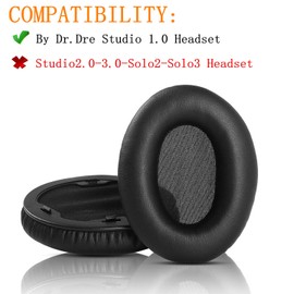 YunYiYi Black Replacement Earpads Cushions Headband Compatible with Beats by Dr.Dre Studio 1.0 Headset Cover Earmuffs