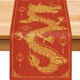 Chinese New Year Table Runner Red Chinese Asian Dragon New Year Table Decoration for 2024 Lunar New Year Spring Festival Home Party Kitchen Dining Table Decor