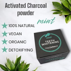 CleanCarbon24 Tooth Powder Vegan & Fluoride Free - Whitening Through Activated Carbon & Fresh Mint | Organic Dental Cosmetics for Whiter Teeth & a Natural Detox Smile