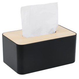 WOUMON Tissue Box with Bamboo Top, Rectangular, Plastic, 21 * 13 * 9.5cm,Tissue Dispenser Box for Living Room, Office, Car, Bathroom (Black)