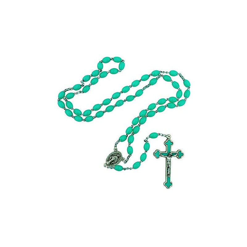 Catholic Rosary Beads with QuadLink Chain by Vatican Imports (Teal)