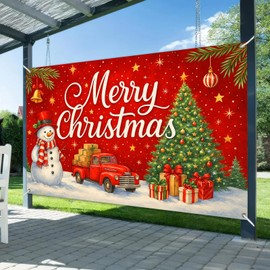 BlissYard Christmas Banner Merry Christmas Red Truck Snowman Tree 71x43 Inch Festive Decorations for Indoor Outdoor Party Supplies Xmas Home Decor Holiday Backdrop Winter Scene Banners