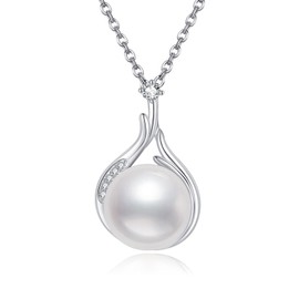 SHEAISRS Pearl Necklaces for Women Pearl Pendant Necklace Sterling Silver Single Pearl Necklace Jewelry for Christmas Anniversary Birthday Wedding Celebration