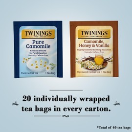 Twinings Camomile Tea Variety 2-Pack – Camomile, Honey & Vanilla + Pure Camomile Herbal Tea Bags, Naturally Caffeine-Free, 20 Count Each