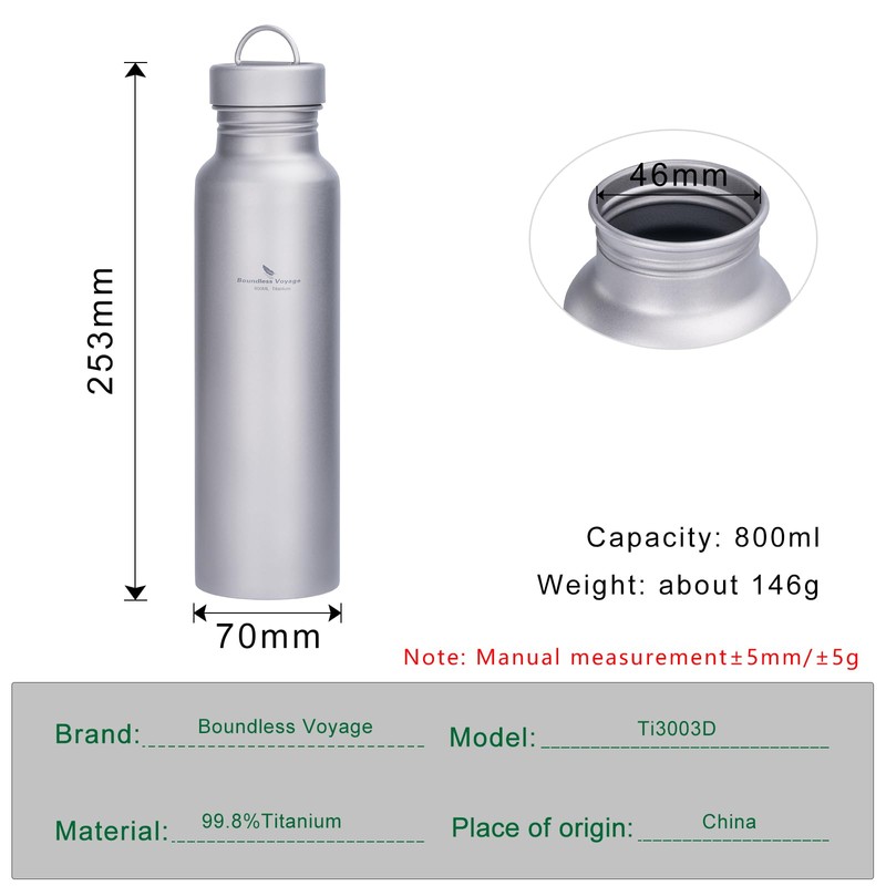 Boundless Voyage 800ml Titanium Sports Bottle with Titanium Lid Outdoor