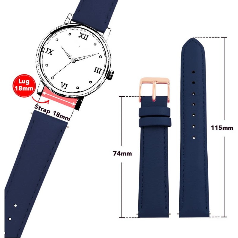 Toff London Ladies Navy Leather Watch Strap, Quick Release with