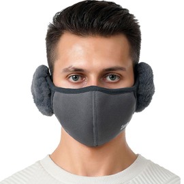 Figarge Earmuffs Winter Warm Earmuffs with Face Masks 2-in-1 Plush Ear Warmers for Windproof Warm Ear Cover for Cold Air Bandless Ear Warmers for Skiing Running Cycling (Grey)