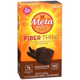 Metamucil Fiber Thins, Chocolate, 12 Packets, 9.3 oz - Pack of 2