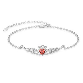 Dreamboat Sterling Silver Claddagh Bracelet for Women Irish Bracelet Heart Celtic Knot Bracelets Red July Birthstone Bracelet Adjustable ST Patricks Day Jewelry for Mom