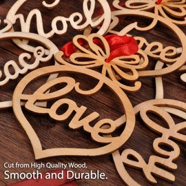 LATERN 36Pcs Wooden Christmas Ornaments, 6 Styles Hollow Letter Pendant Xmas Tree Hanging Tags with Red Strings - Crafts Embellishments Decor for Christmas Tree Holiday Wedding (10 x 7cm)