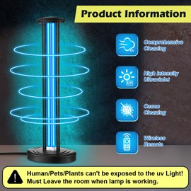 Qualirey UV Light with UV Safety Glasses, 100W Ozone Free UVC Light Home Disinfection Device, Remove Germs, Molds, Dust Mites, EPA FIFRA Compliant Ultraviolet Light with Timing Remote Control