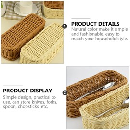 Cabilock Plastic Rattan Woven Flatware Tray Tableware Holder Stand Chopsticks Storage Box Cutlery Basket Organizer for Home Kitchen