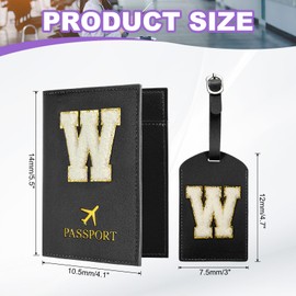 PATIKIL Passport Holder for Travel, Initial Passport Cover and Luggage Tag Set with Alphabet Chenille Letter Patch Travel Wallet Bag Suitcase Identifier for Women Family Travel Black W