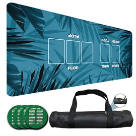 LENGAMPLAY Poker Mat, 4-6 Players Texas Holder Poker Rubber Mat - 35" x 16” Foldable Poker Topper with 4pcs Non-Slip Coasters for Tables in Zipper Storage Bag