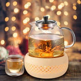 KEISSCO Teapot Warmer, Ceramic Teapot Heater with Cork Cushion Coffee Tea Warmer for Glass, Stainless Steel, Ceramic Teapot and Other Heatproof Dish Warming Use