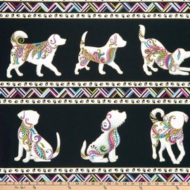 Benartex Dog On it Dog Walk Black/Multi, Quilting Fabric by the Yard