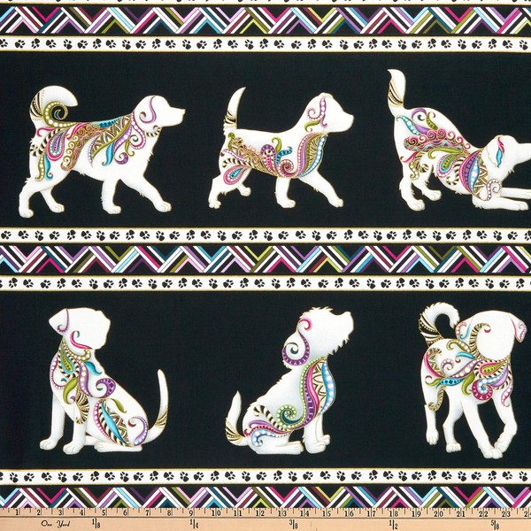 Benartex Dog On it Dog Walk Black/Multi, Quilting Fabric by