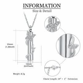 QGJNSGC Butterfly Ash Necklace for Women Men Cylinder Cremation Jewellery for Ashes for Loved Ones Memorial Ash Pendant, Stainless Steel