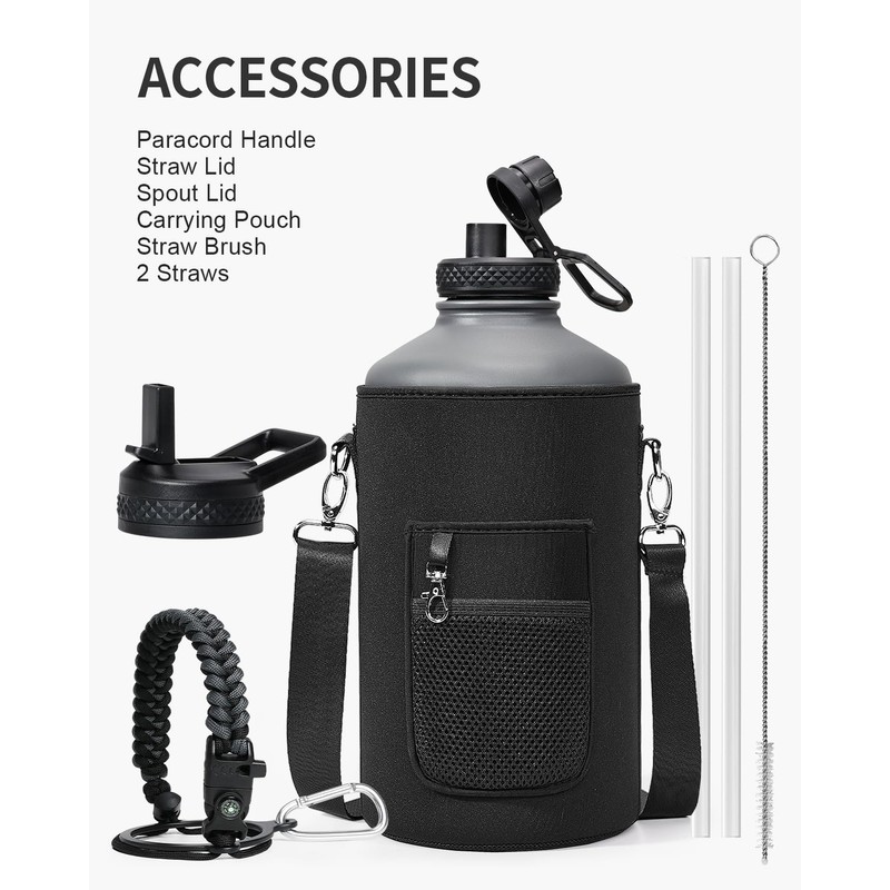 Topre 128 oz Insulated Water Bottle,One Gallon Water Flask Stainless