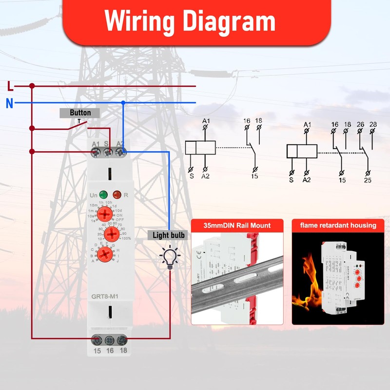 AGJIQ Multifunctional Delay Time Relay, GRT8-M1 AC/DC 12V-240V Wide Voltage
