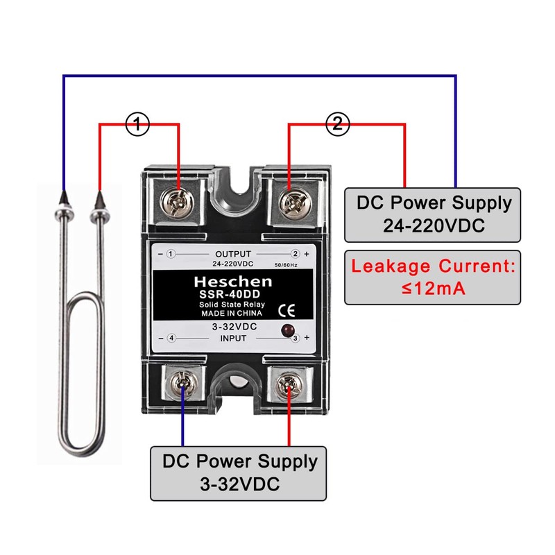Heschen Single Phase DC/DC Solid State Relay SSR-40DD Input 4-32VDC