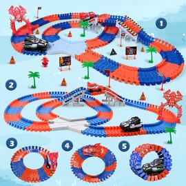 KaeKid Spider Race Track for Kids Age 3-8, 212PCS Race Car Track with 2 Spider Cars, DIY Flexible Track Playset, Toddler Toys Birthday Gifts for Kids