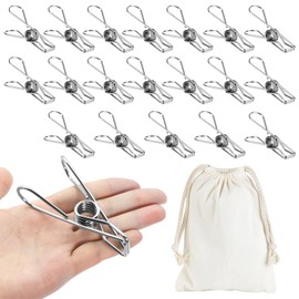 Large Metal Clothes Pins Heavy Duty (20 Pack), 3.4” Stainless Steel Wire Clothespins Outdoor Indoor with Storage Bag, Thick 2.5 mm Rust-Proof Laundry Clips, Strong Clothespin & Metal Bag Clips