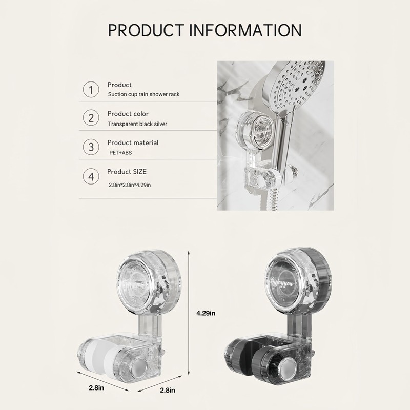 Suction Cup Shower Head Holder Wall Mount,No Drilling, Removable ,Height