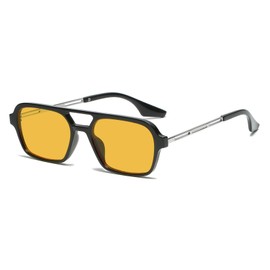 RUNHUIS Vintage Classic 70s Square Sunglasses for Women Men Trendy Retro Slim Rectangle Glasses, Black-Silver/Orange-1