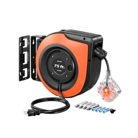 DEWENWILS 75 FT Retractable Extension Cord Reel with 6 Grounded Outlets, 14/3C SJTOW Heavy Duty Power Cord with New Twist-Lock Stopper, 10A Circuit Breaker, ETL Listed