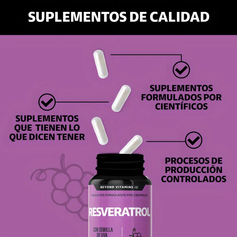 Resveratrol 100 Vegano Alto Contenido Polifenoles Pimienta Negra Absorción Vitamina