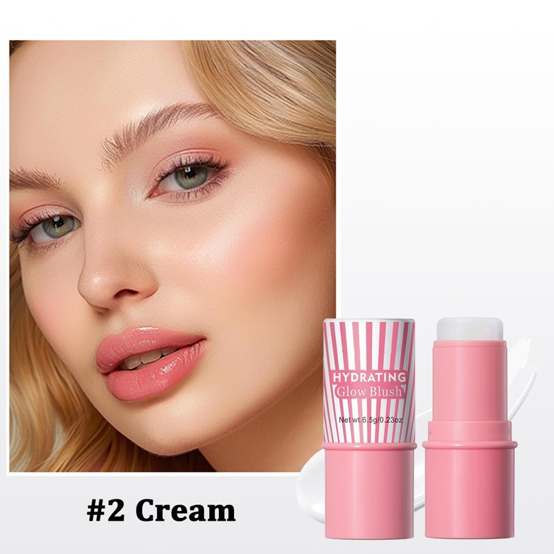 Cream Blush Stick, Natural Glow Finish Looking, Hydrating Lightweight Shiny