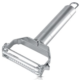 Pelador de Verduras y Papas, Acero Inoxidable Pelapapas, Pelador Multifuncional, Pelador de Frutas y Verduras 2 en 1, Rallador de Acero Inoxidable para Zanahoria, Patata, Práctico Utensilio de Cocina