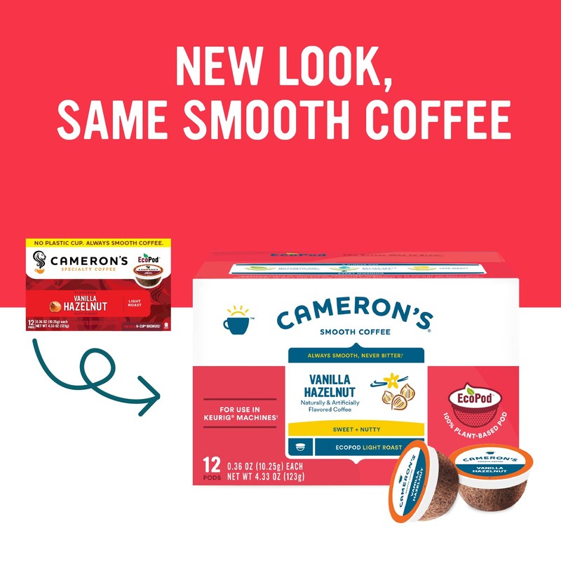 Cameron's Coffee Single Serve Pods, Flavored, Vanilla Hazelnut, 12 Count
