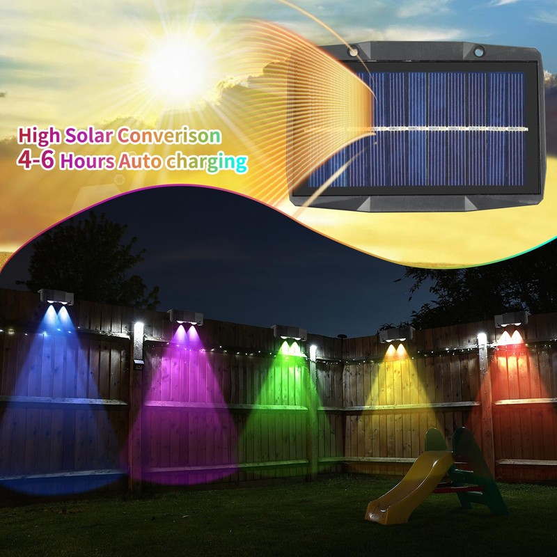 Gtliba Solar Fence Lights Outdoor 10 Colors, Warm White &